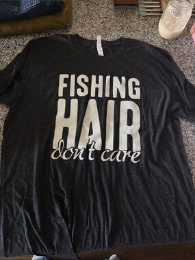Fishing Hair Don't Care Graphic T-Shirt - Black